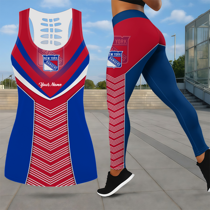 LIMITED EDITION - NEW CUSTOMIZED NHL24 NYR NEW YORK RANGERS LEGGINGS & HOLLOW TANK TOP SET