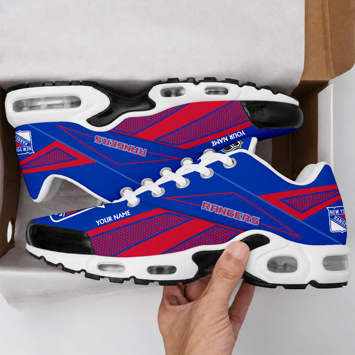 LIMITED EDITION - NEW CUSTOMIZED NHL24 NYR NEW YORK RANGERS AIR MAX PLUS SNEAKERS