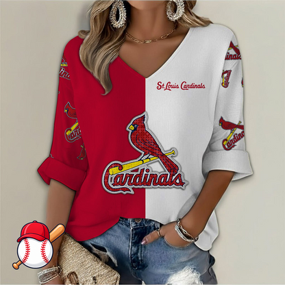 LIMITED EDITION - NEW CUSTOMIZED MLB24 SLC ST. LOUIS CARDINALS WOMEN'S  V-NECK LONG SLEEVE SHIRT