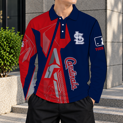 SPECIAL EDITION - NEW CUSTOMIZED MLB24 SLC ST. LOUIS CARDINALS MEN'S LONG SLEEVE POLO