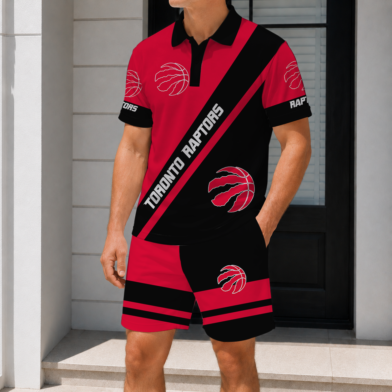 FINAL SALE - NEW CUSTOMIZED NBA24 TRA TORONTO RAPTORS POLO SHIRT & SHORT PANTS SET