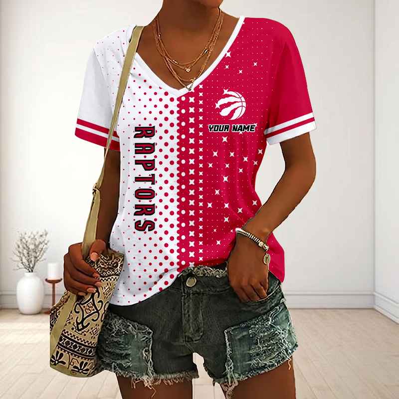 FINAL SALE - NEW CUSTOMIZED NBA24 TRA TORONTO RAPTORS V-NECK FEMALE SHIRT