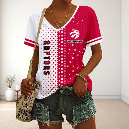 FINAL SALE - NEW CUSTOMIZED NBA24 TRA TORONTO RAPTORS V-NECK FEMALE SHIRT