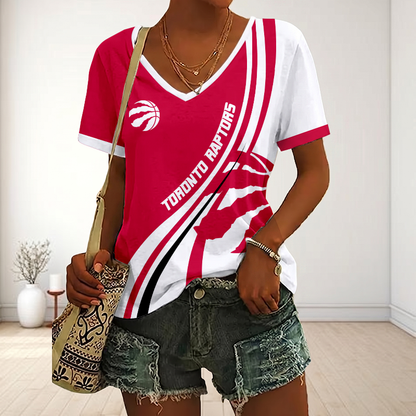 FINAL SALE - NEW CUSTOMIZED NBA24 TRA TORONTO RAPTORS V-NECK FEMALE SHIRT