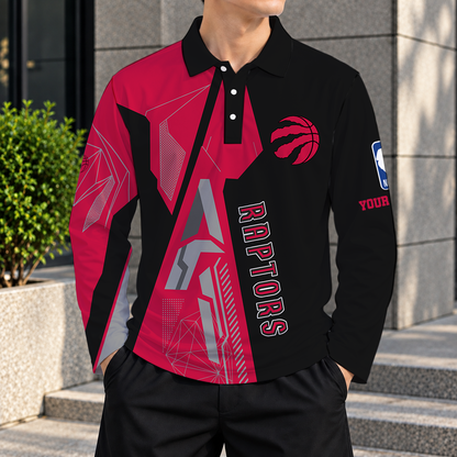 LIMITED EDITION - NEW CUSTOMIZED NBA24 TRA TORONTO RAPTORS MEN'S LONG SLEEVE POLO