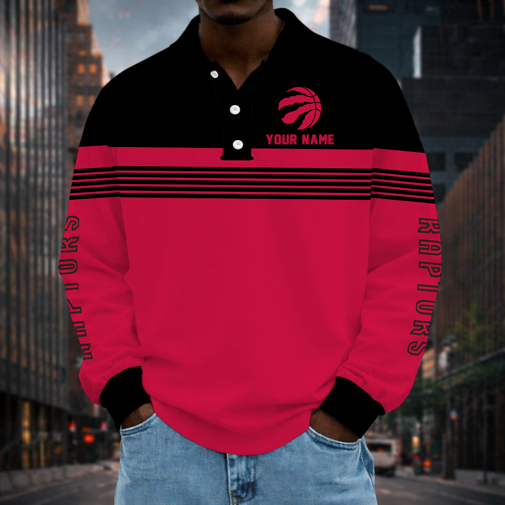 VIRAL EDITION - NEW CUSTOMIZED NBA24 TRA TORONTO RAPTORS MEN LONG SLEEVE POLO