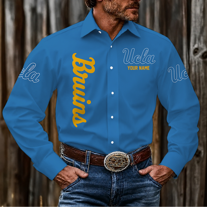 LIMITED EDITION - NEW CUSTOMIZED NCAA CWS24 UCB UCLA BRUINS MEN'S LONG SLEEVE BUTTON-UP SHIRT