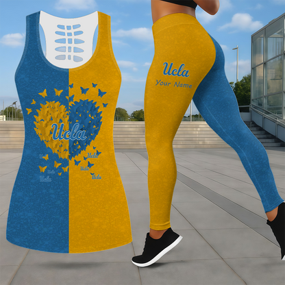 LIMITED EDITION - NEW CUSTOMIZED NCAA CWS24 UCB UCLA BRUINS LEGGINGS & HOLLOW TANK TOP SET