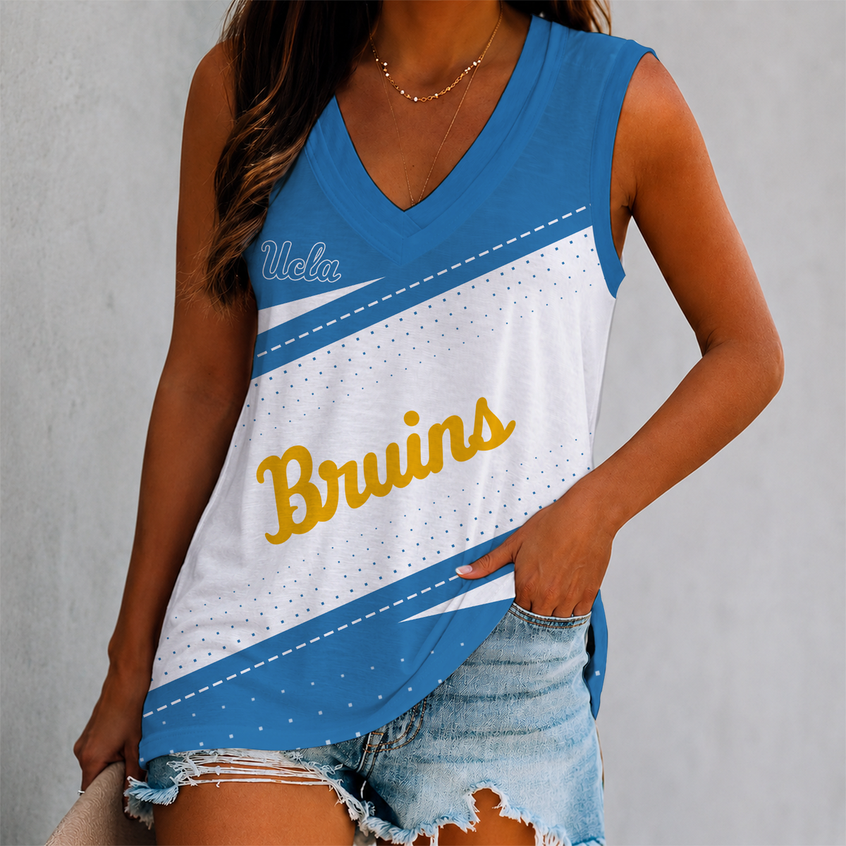 LIMITED EDITION - NEW CUSTOMIZED NCAA CWS24 UCB UCLA BRUINS WOMEN'S V-NECK TANK TOP