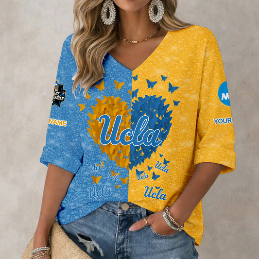 LIMITED DROP - NEW CUSTOMIZED | NCAA CWS24 UCB UCLA BRUINS WOMEN'S HEART V-NECK LONG SLEEVE SHIRT