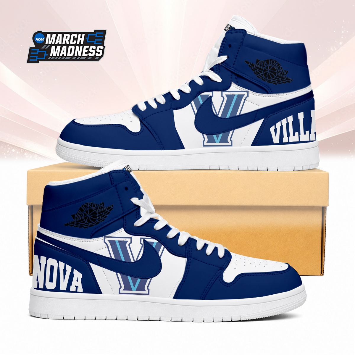 LIMITED EDITION - NEW CUSTOMIZED NCAA MAM24 VIW VILLANOVA WILDCATS AIR JORDAN SNEAKERS