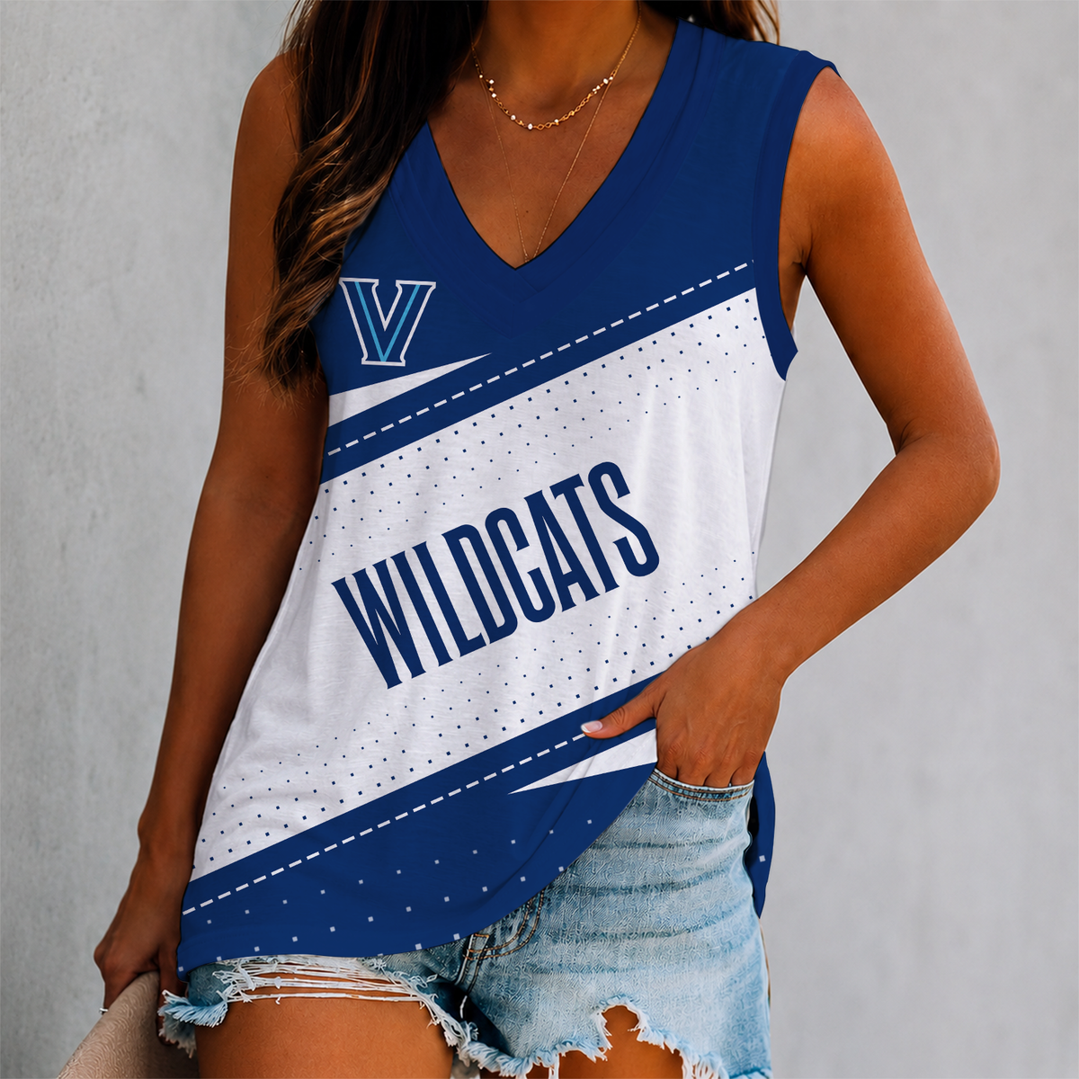 FINAL SALE - NEW CUSTOMIZED NCAA MAM24 VIW VILLANOVA WILDCATS WOMEN'S V-NECK TANK TOP
