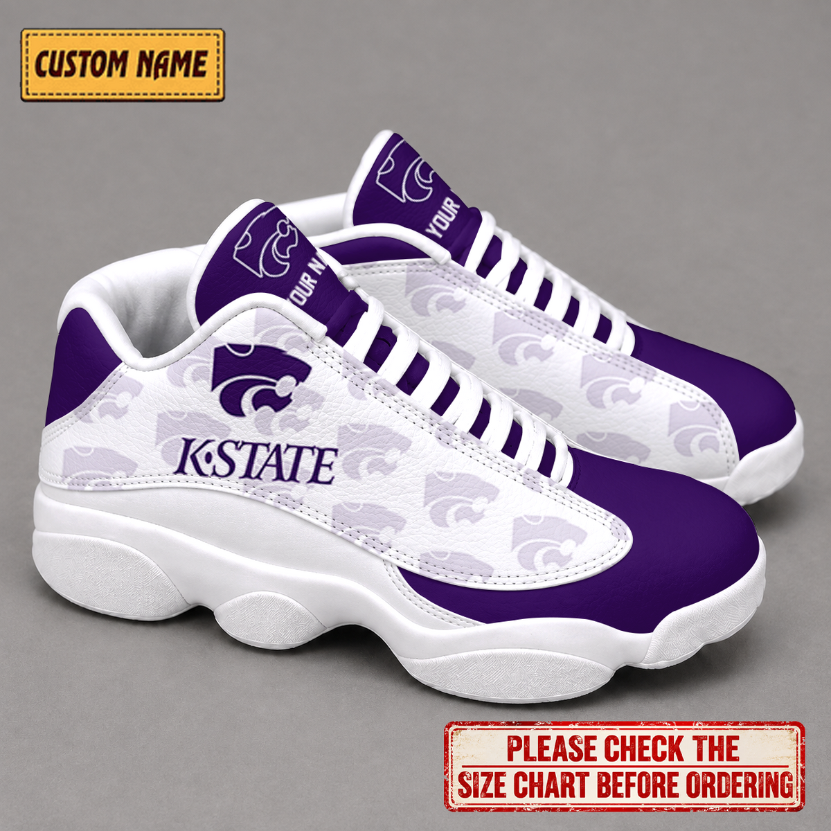 LIMITED EDITION - NEW CUSTOMIZED NCAA FBS24 KSW KANSAS STATE WILDCATS AIR JORDAN 13 LOW TOP SNEAKER