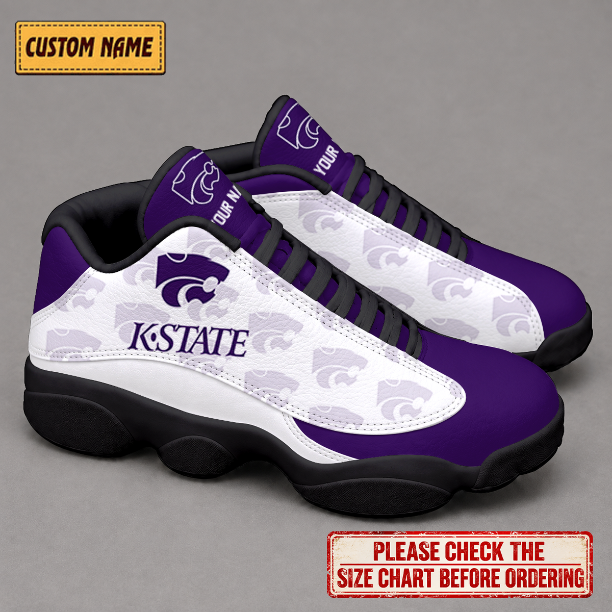 LIMITED EDITION - NEW CUSTOMIZED NCAA FBS24 KSW KANSAS STATE WILDCATS AIR JORDAN 13 LOW TOP SNEAKER
