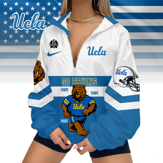 LIMITED EDITION - NEW CUSTOMIZED CWS NCAA24 UCB UCLA BRUINS V-NECK ZIPPER SWEATSHIRT JACKET