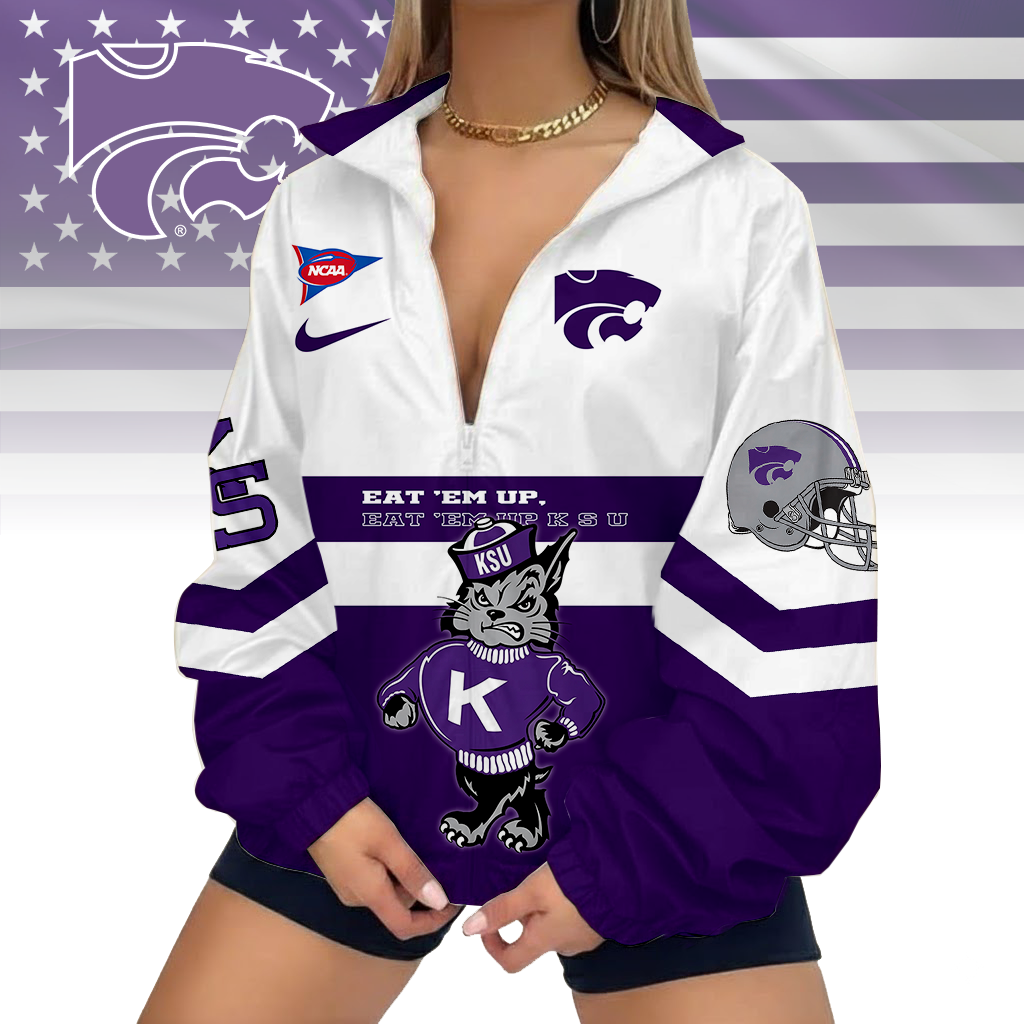 LIMITED EDITION - NEW CUSTOMIZED FBS NCAA24 KSW KS WILDCATS V-NECK ZIPPER SWEATSHIRT JACKET