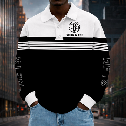 VIRAL EDITION - NEW CUSTOMIZED NBA25 BNE BROOKLYN NETS MEN LONG SLEEVE POLO