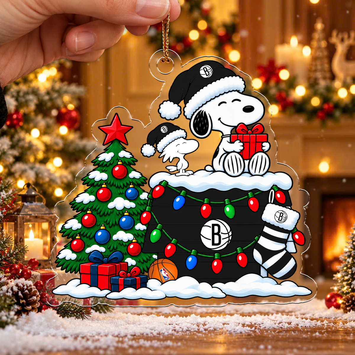 FLASH SALE - NEW CUSTOMIZED NBA25 BNE BROOKLYN NETS CHRISTMAS ACRYLIC ORNAMENT