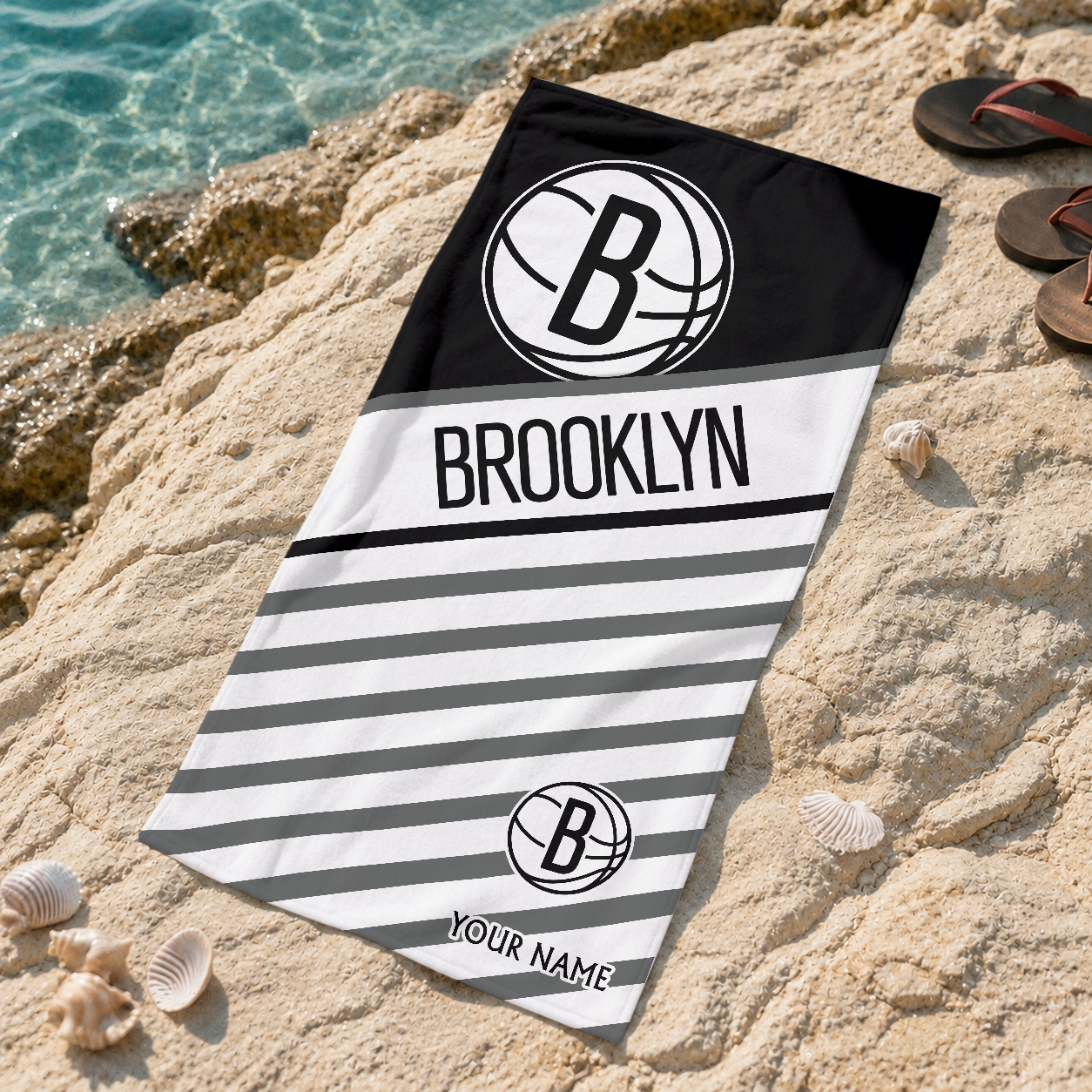 FINAL SALE - NEW CUSTOMIZED NBA25 BNE BROOKLYN NETS BEACH TOWEL FOR FAN