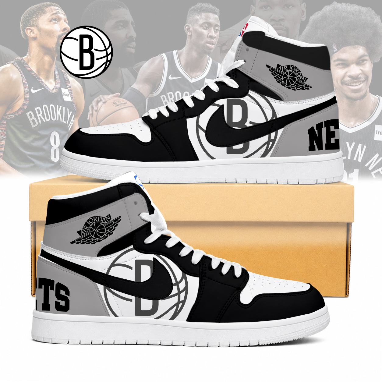 FINAL SALE - NEW CUSTOMIZED NBA25 BNE BROOKLYN NETS AIR JORDAN SNEAKERS