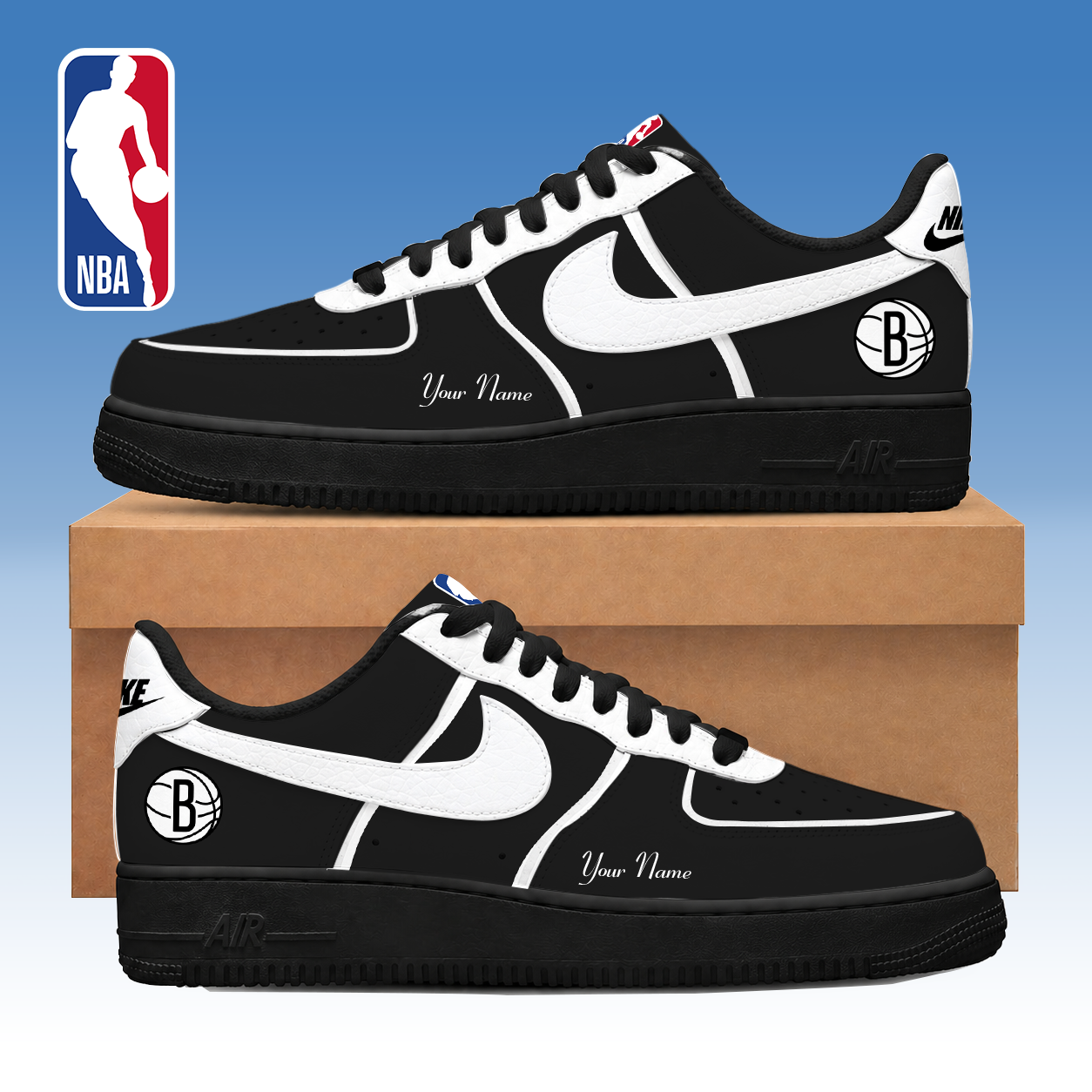 FINAL SALE - NEW CUSTOMIZED NBA25 BNE BROOKLYN NETS AF1 SNEAKERS