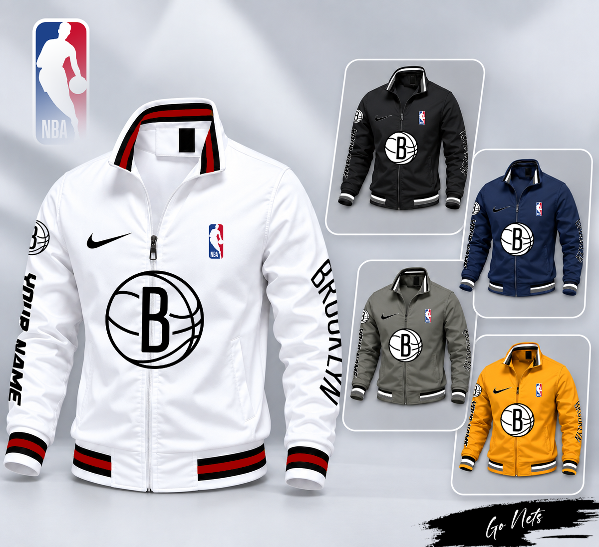 VIRAL EDITION - NEW CUSTOMIZED NBA25 BNE BROOKLYN NETS MULTICOLOR MEN'S CASUAL JACKET