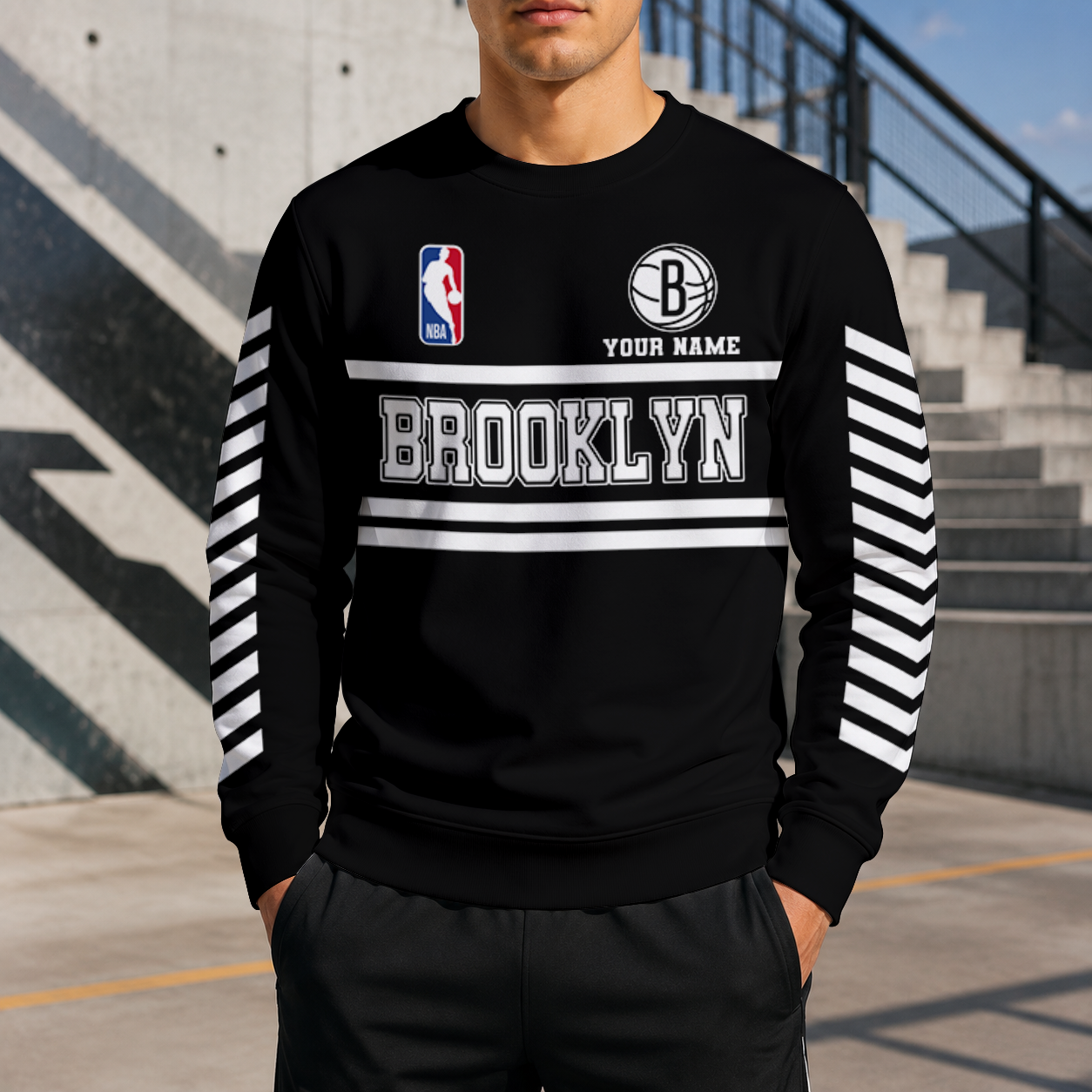 FINAL SALE - NEW CUSTOMIZED NBA25 BNE BROOKLYN NETS UNISEX SWEATSHIRT
