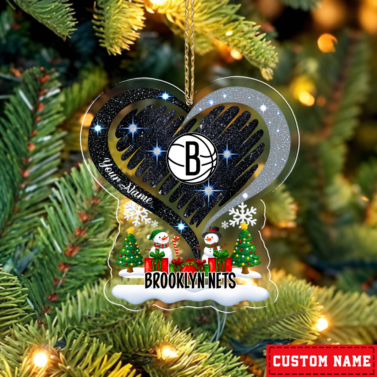 FLASH SALE - NEW CUSTOMIZED NBA25 BNE BROOKLYN NETS CHRISTMAS ACRYLIC ORNAMENT
