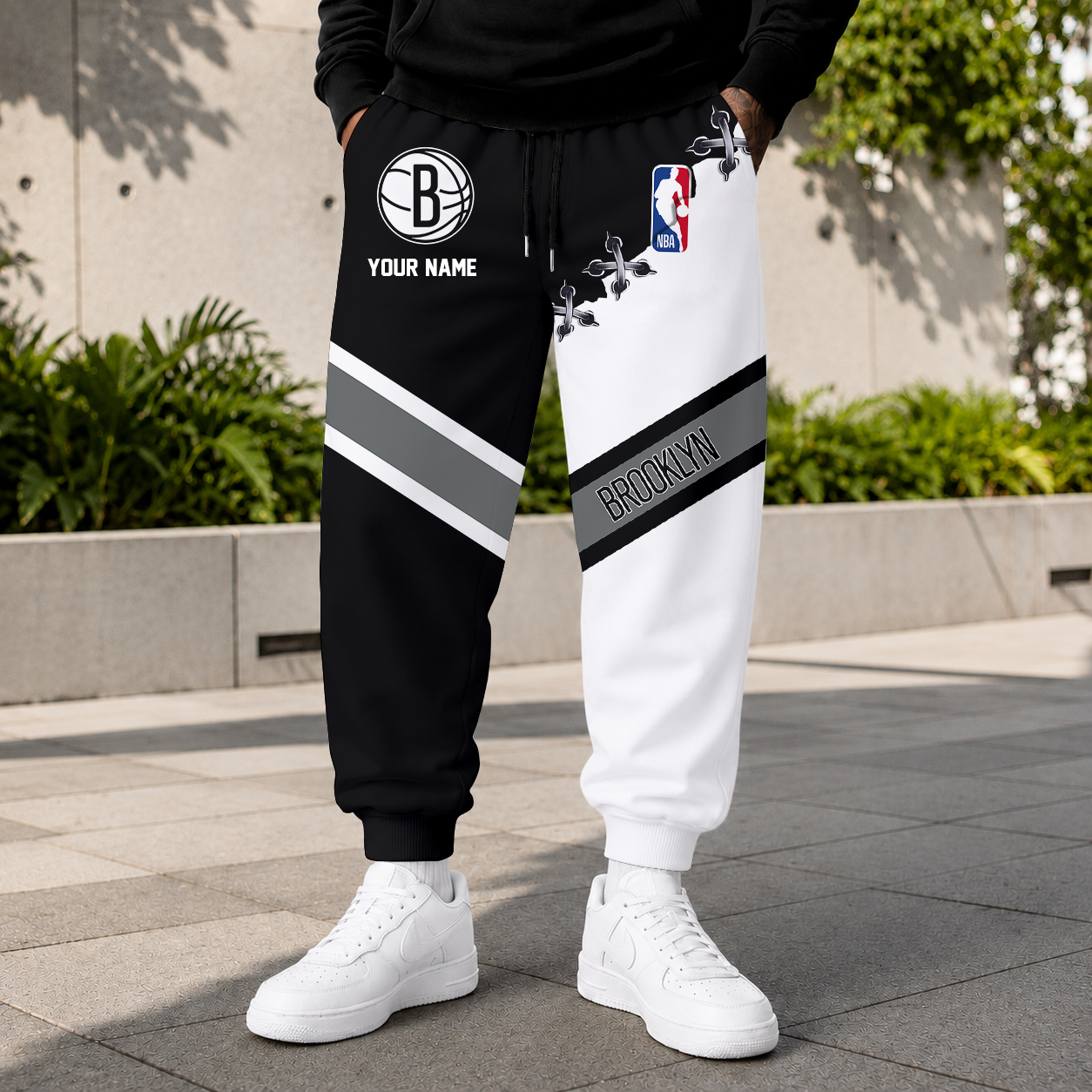 FINAL SALE - NEW CUSTOMIZED NBA25 BNE BROOKLYN NETS SWEATPANTS