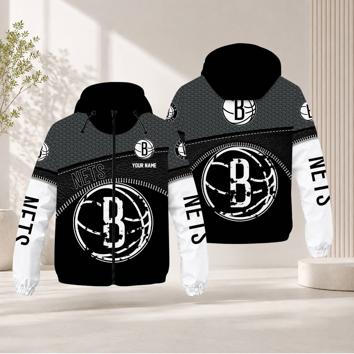 FLASH SALE - NEW CUSTOMIZED NBA25 BNE BROOKLYN NETS WINDBREAKER JACKET