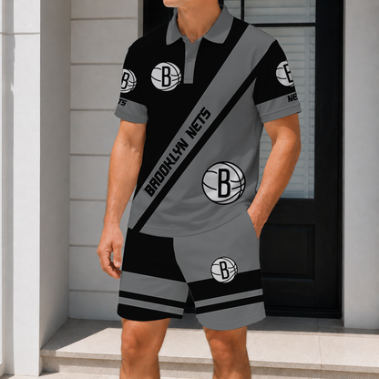 FINAL SALE - NEW CUSTOMIZED NBA25 BNE BROOKLYN NETS POLO SHIRT & SHORT PANTS SET