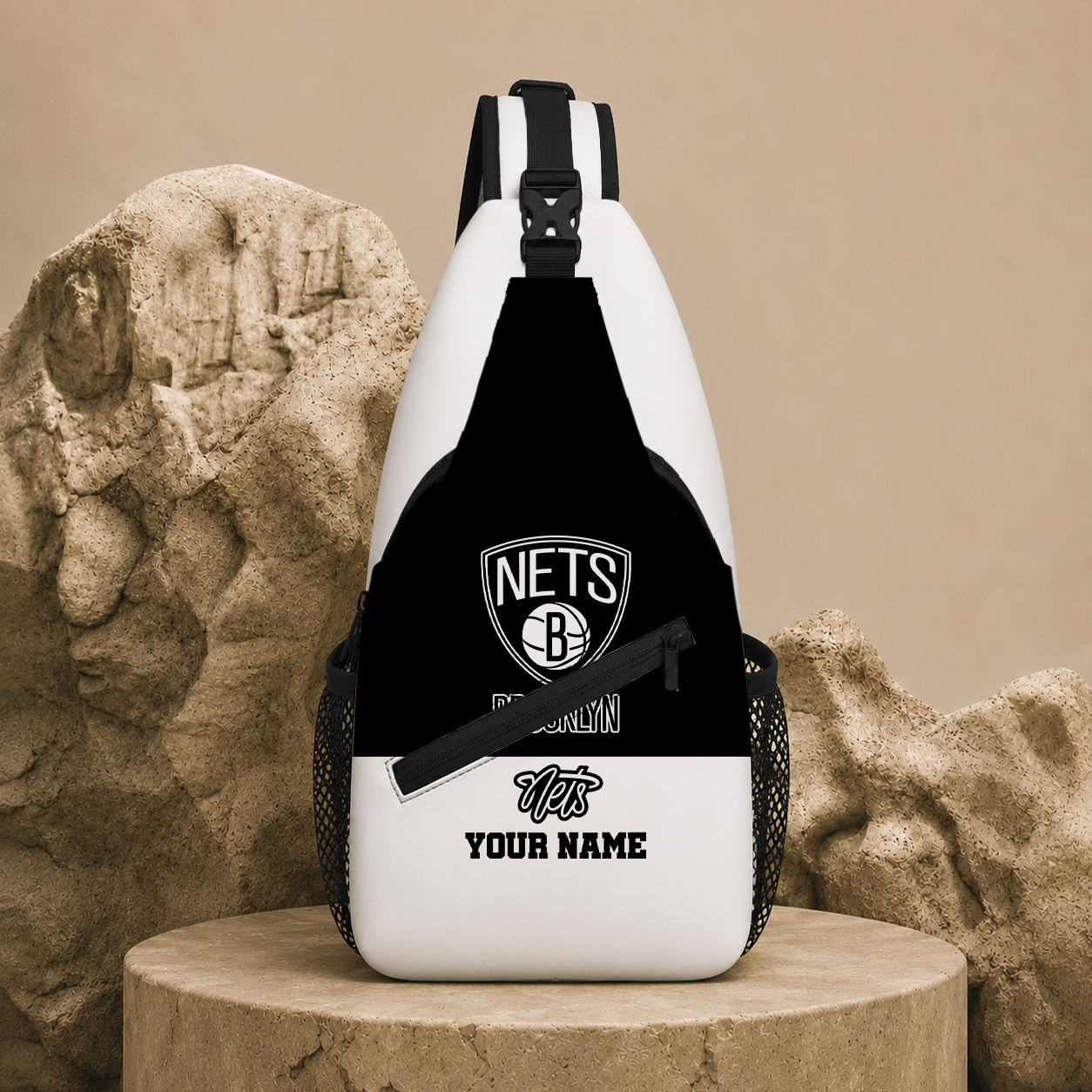 FINAL SALE - NEW CUSTOMIZED NBA25 BNE BROOKLYN NETS SLING BAG