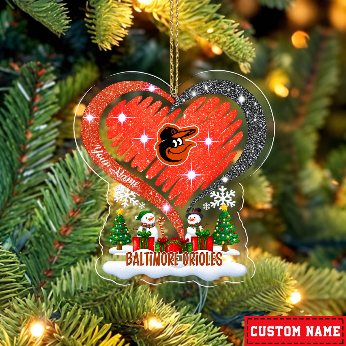 FINAL SALE - NEW CUSTOMIZED MLB25 BOS BALTIMORE ORIOLES CHRISTMAS ACRYLIC ORNAMENT