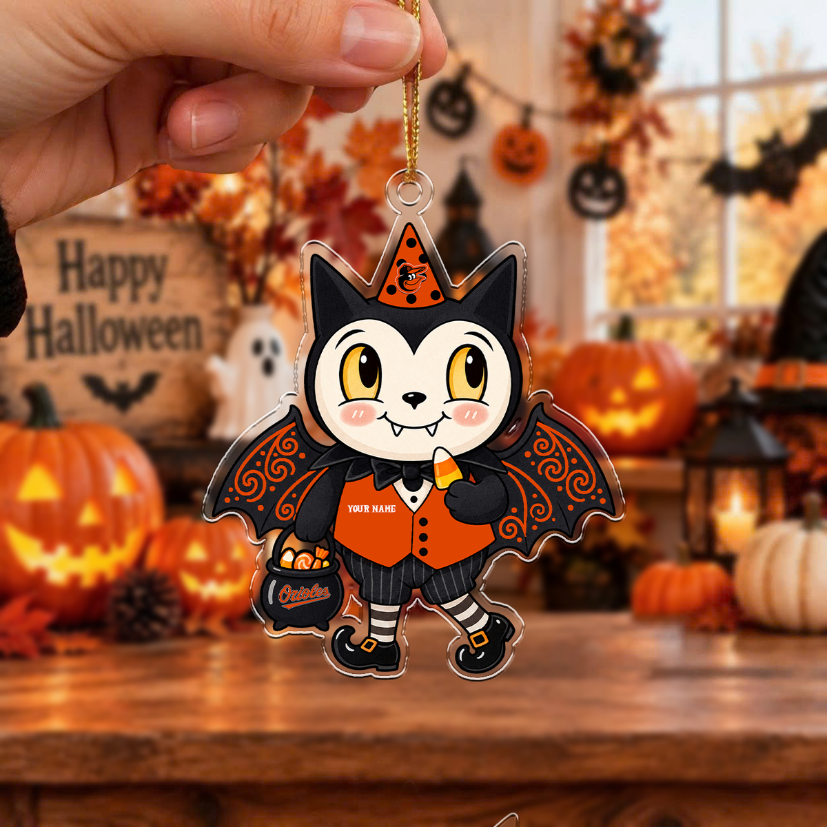 SPECIAL EDITION - NEW CUSTOMIZED MLB25 BOS BALTIMORE ORIOLES HALLOWEEN ACRYLIC ORNAMENT
