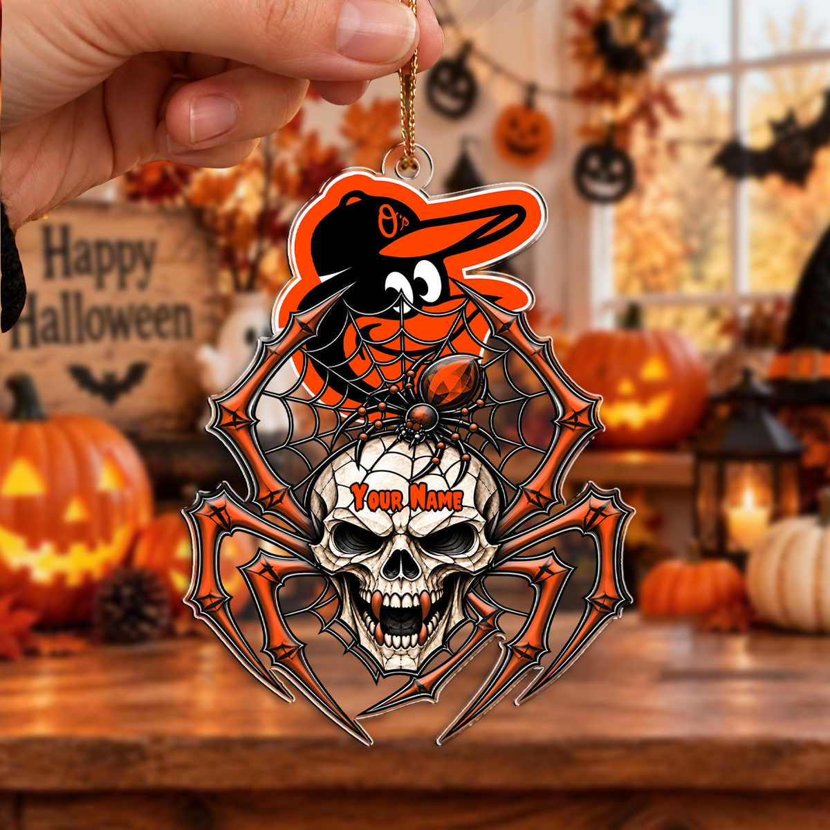 FINAL SALE - NEW CUSTOMIZED MLB25 BOS BALTIMORE ORIOLES HALLOWEEN ACRYLIC ORNAMENT