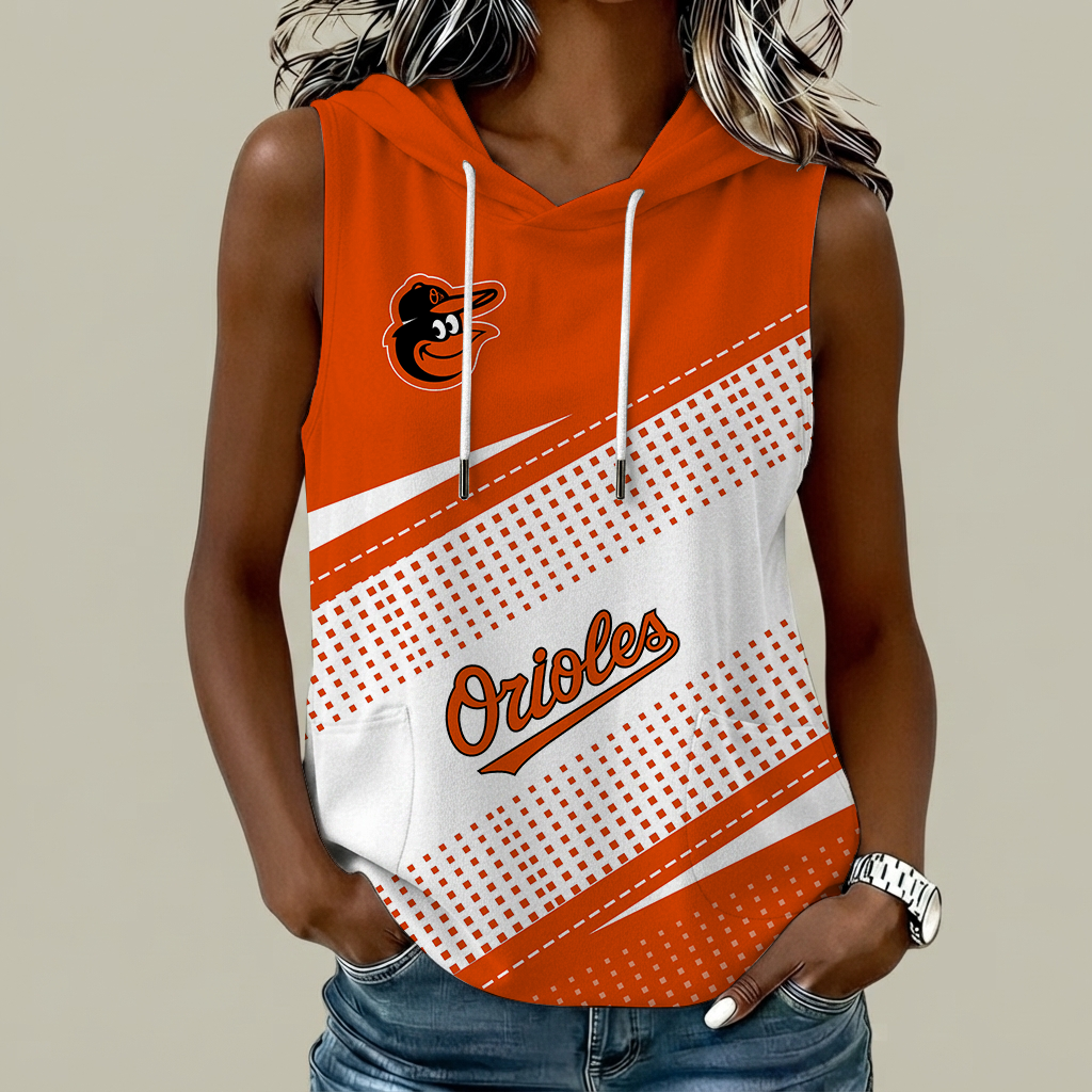 [FLASH SALE] NEW CUSTOMIZED MLB25 BOS BALTIMORE ORIOLES WOMEN'S SLEEVELESS HOODED POCKET TANK TOP