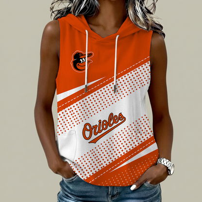 [FLASH SALE] NEW CUSTOMIZED MLB25 BOS BALTIMORE ORIOLES WOMEN'S SLEEVELESS HOODED POCKET TANK TOP