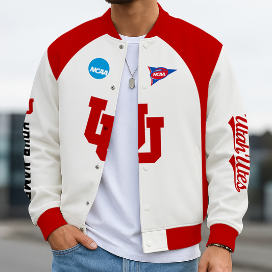 LIMITED DROP - NEW CUSTOMIZED | NCAA FBS25 UTU UT UTES BASEBALL JACKET, SATIN VARSITY JACKET