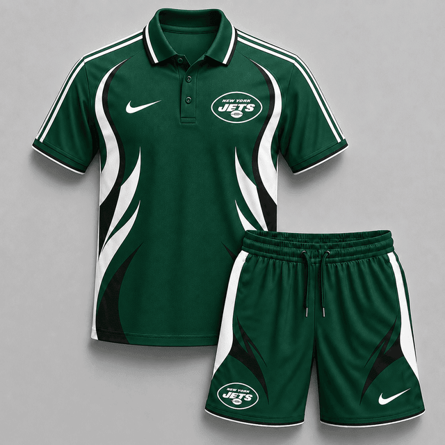 EXCLUSIVE EDITION - NEW CUSTOMIZED | NFL25 NYJ NEW YORK JETS POLO SHIRT & SHORT PANTS SET