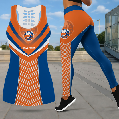 LIMITED EDITION - NEW CUSTOMIZED NHL25 NYI NEW YORK ISLANDERS LEGGINGS & HOLLOW TANK TOP SET