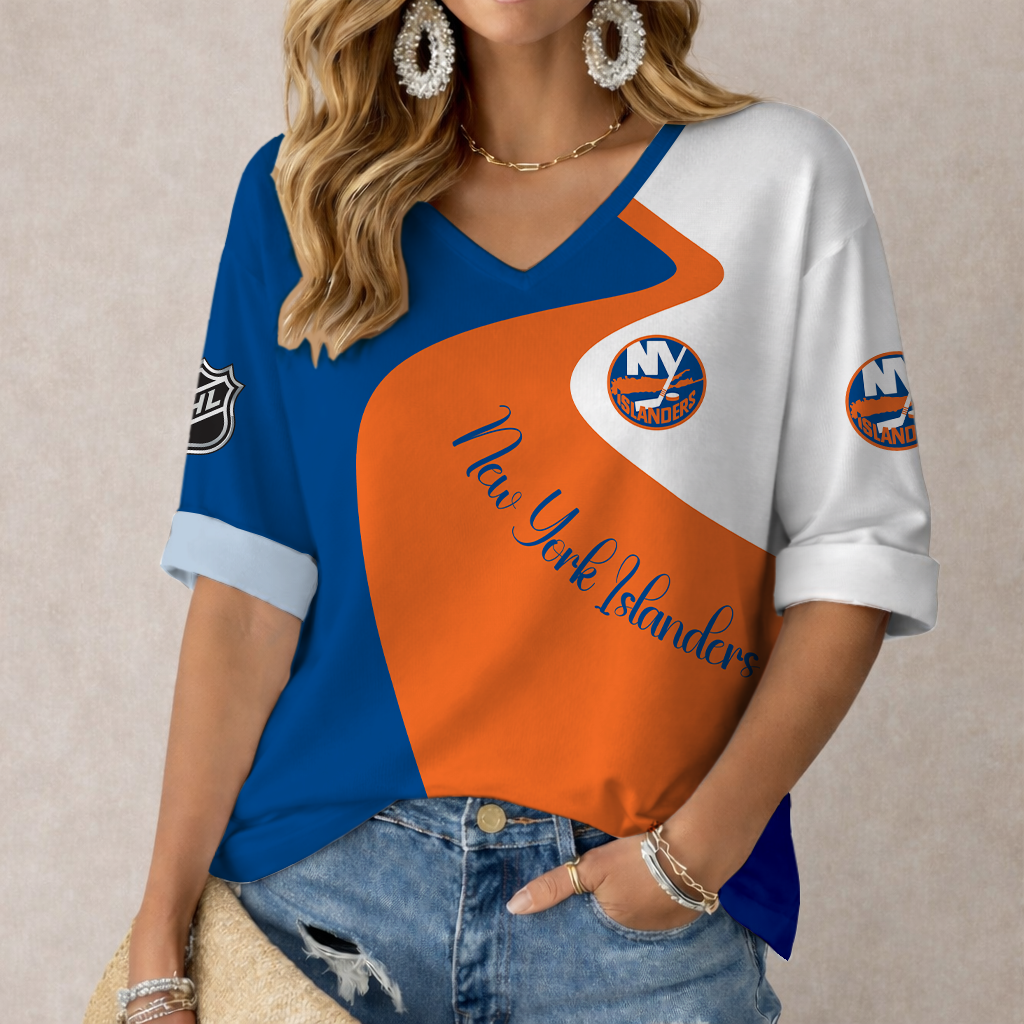 LIMITED EDITION - NEW CUSTOMIZED NHL25 NYI NEW YORK ISLANDERS WOMEN'S V-NECK LONG SLEEVE SHIRT