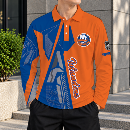 LIMITED DROP - NEW CUSTOMIZED NHL25 NYI NEW YORK ISLANDERS MEN LONG SLEEVE POLO