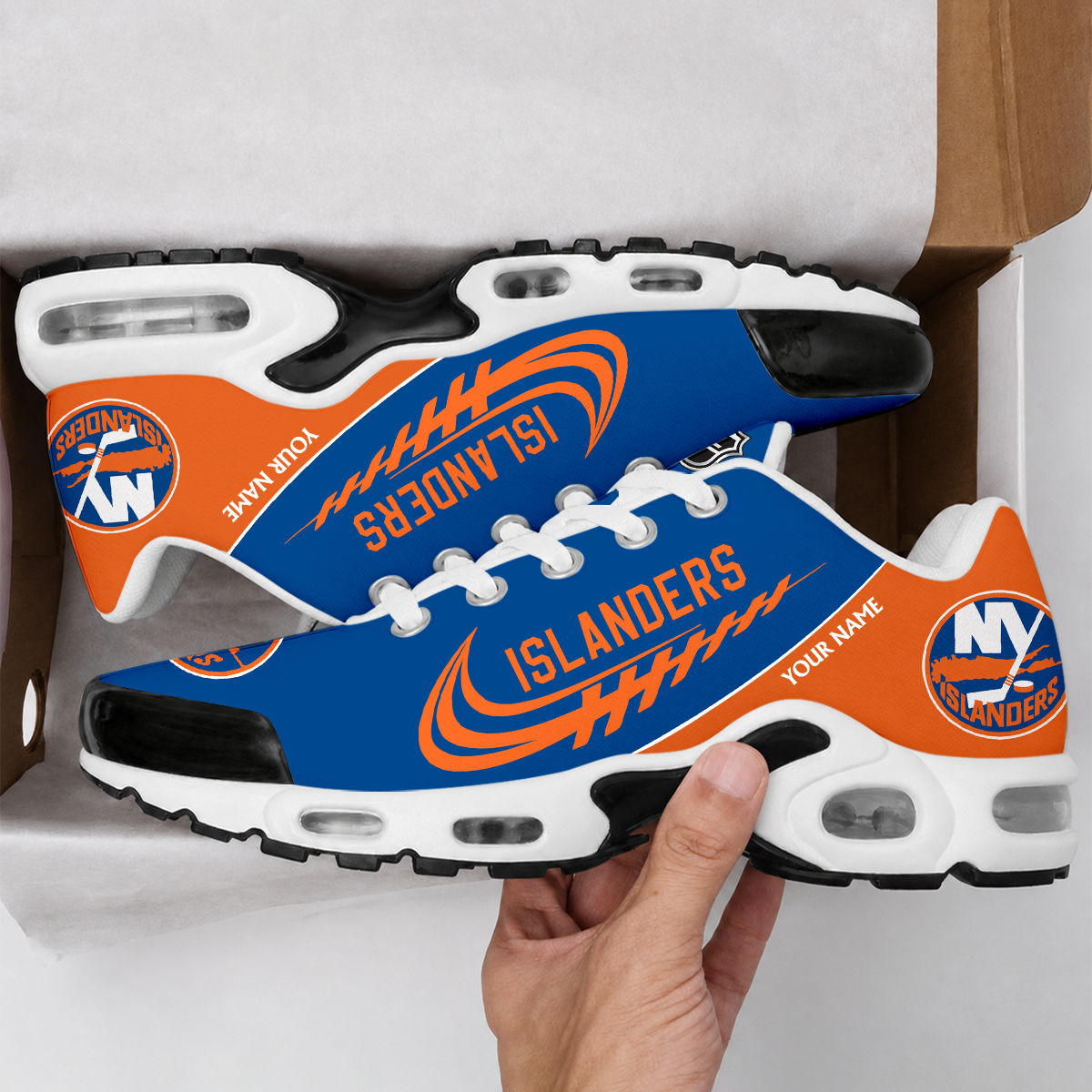LIMITED EDITION - NEW CUSTOMIZED NHL25 NYI NEW YORK ISLANDERS AIR MAX PLUS SNEAKERS