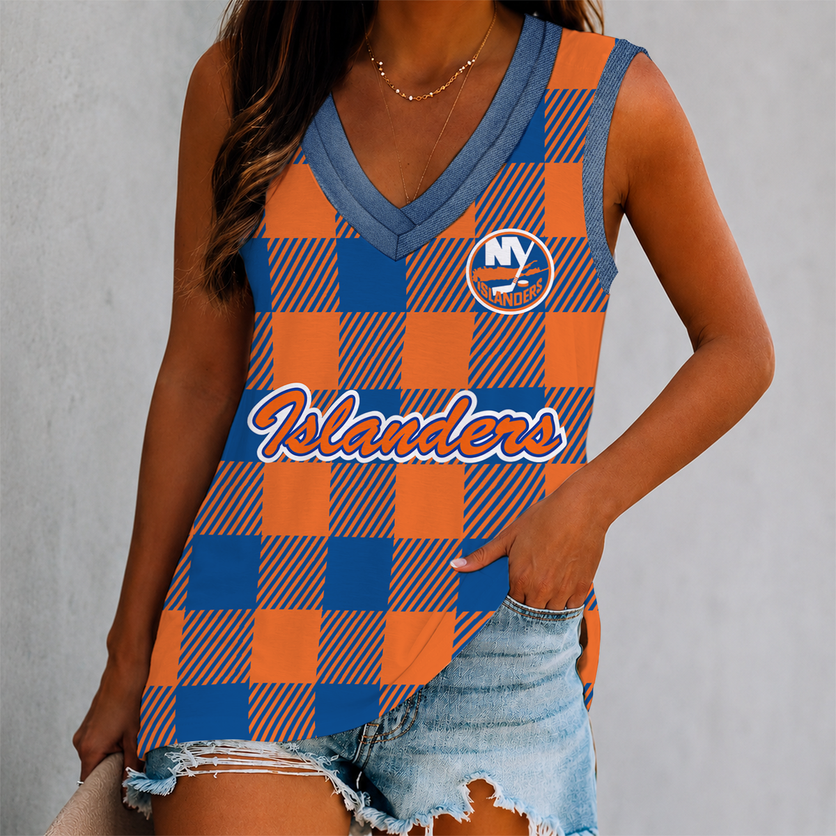 LIMITED EDITION - NEW CUSTOMIZED NHL25 NYI NEW YORK ISLANDERS WOMEN'S V-NECK TANK TOP