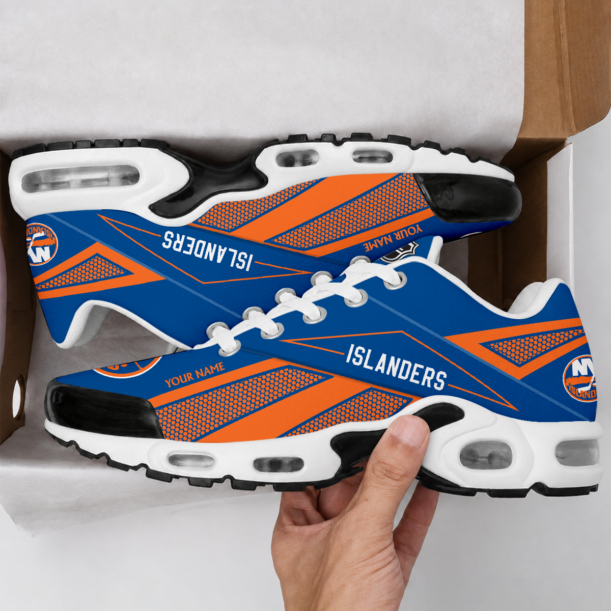LIMITED EDITION - NEW CUSTOMIZED NHL25 NYI NEW YORK ISLANDERS AIR MAX PLUS SNEAKERS