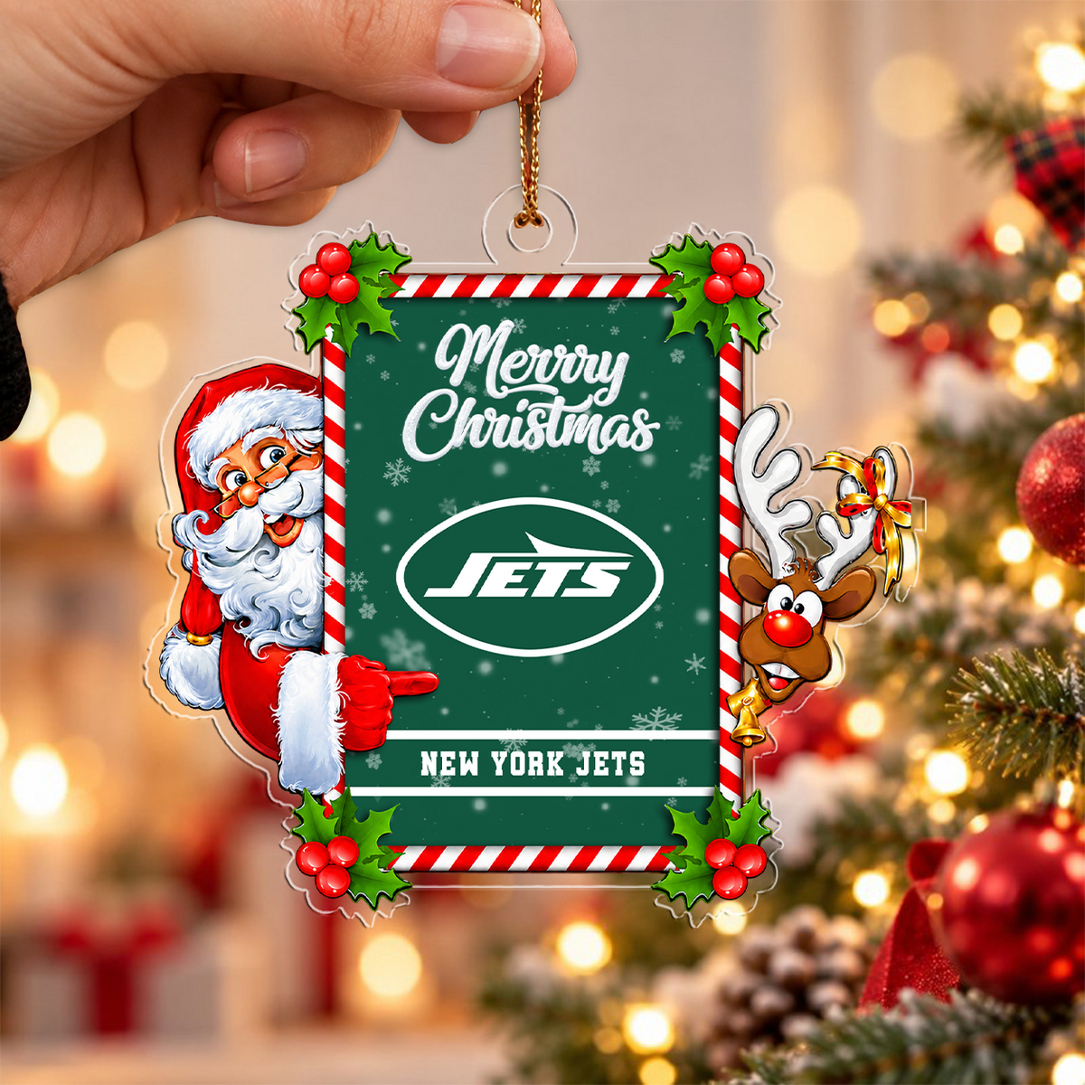 FINAL SALE - NEW CUSTOMIZED NFL25 NYJ NEW YORK JETS CHRISTMAS ACRYLIC ORNAMENT