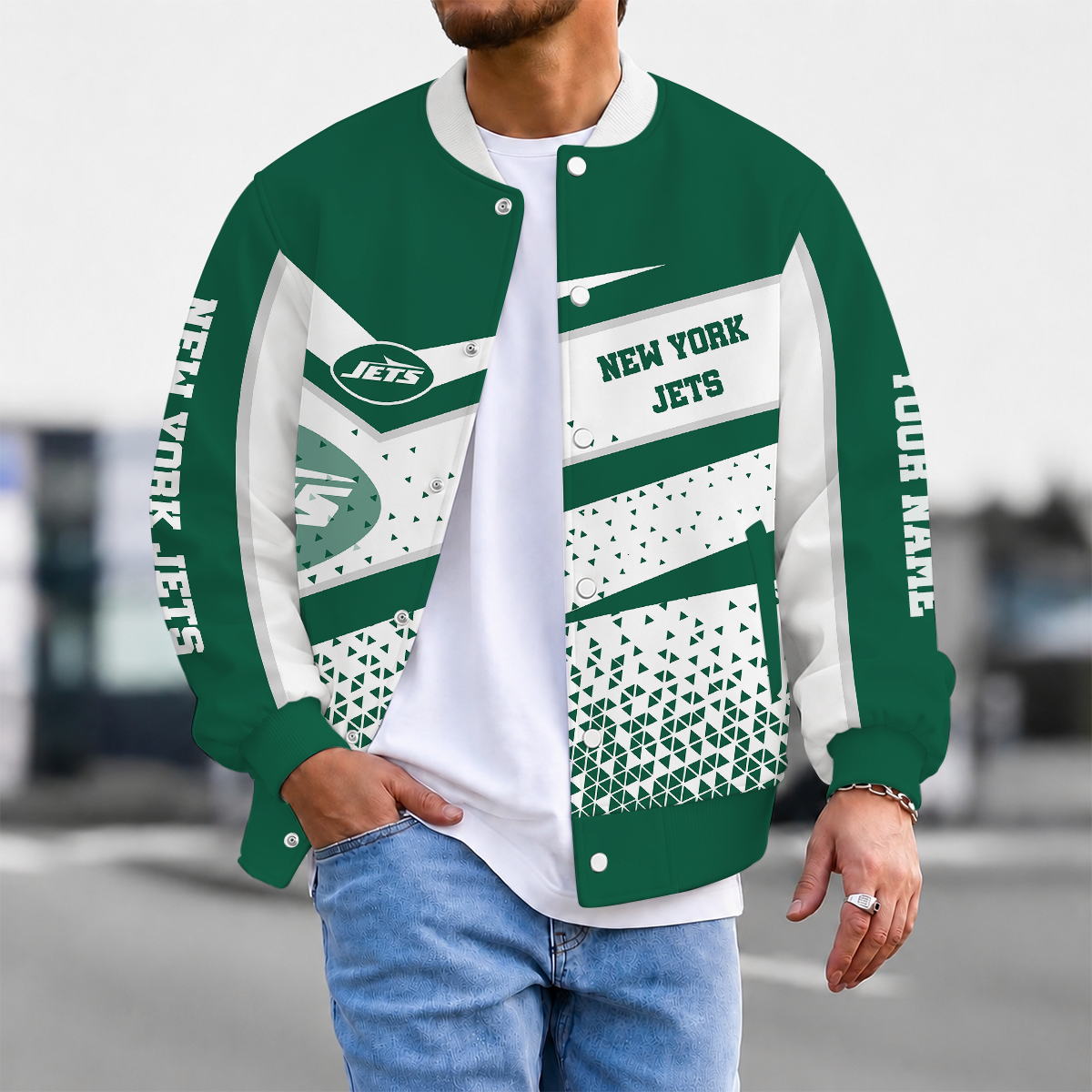 LIMITED EDITION - NEW CUSTOMIZED NFL25 NYJ NEW YORK JETS SATIN VARSITY & BASEBALL JACKET
