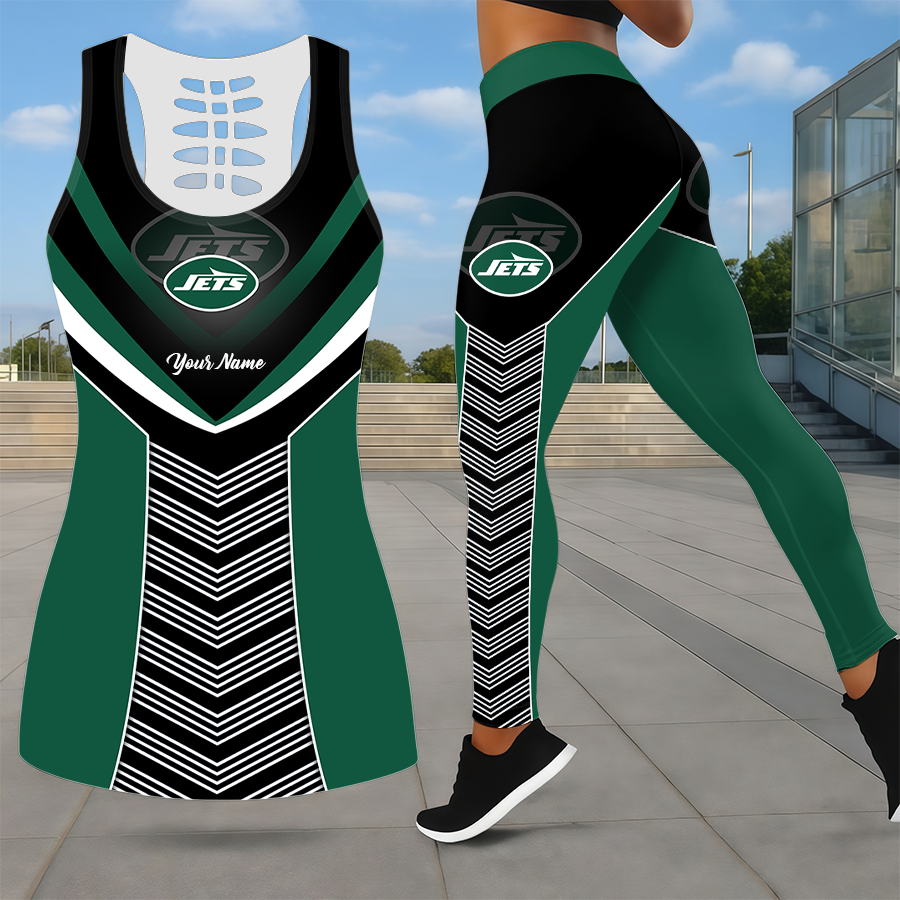 LIMITED EDITION - NEW CUSTOMIZED NFL25 NYJ NEW YORK JETS LEGGINGS & HOLLOW TANK TOP SET