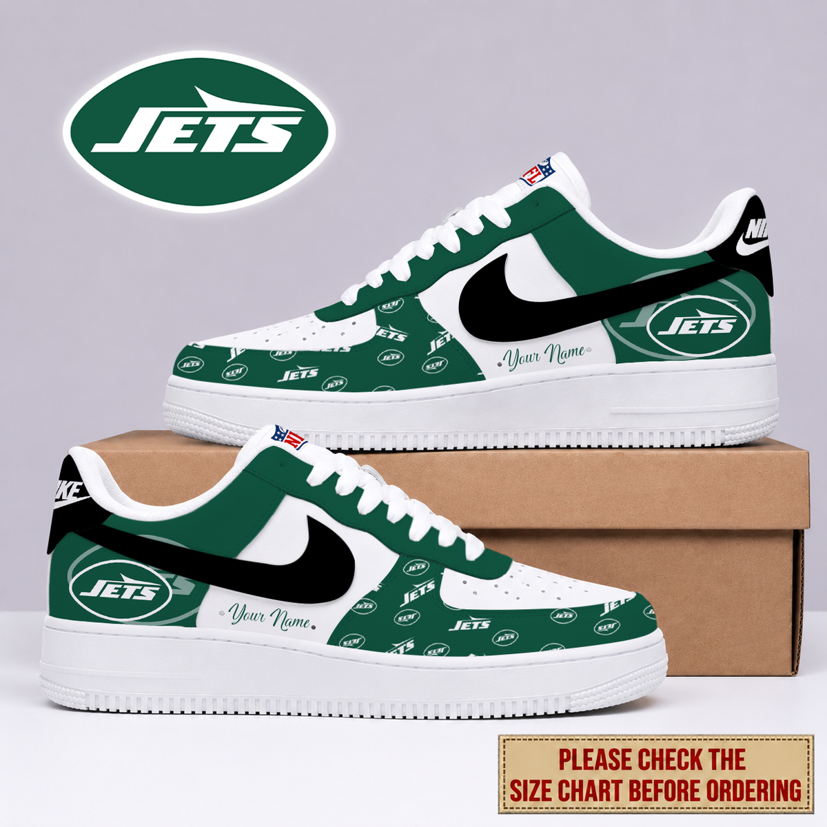 EXCLUSIVE EDITION - NEW CUSTOMIZED NFL25 NYJ NEW YORK JETS AF1 SHOES