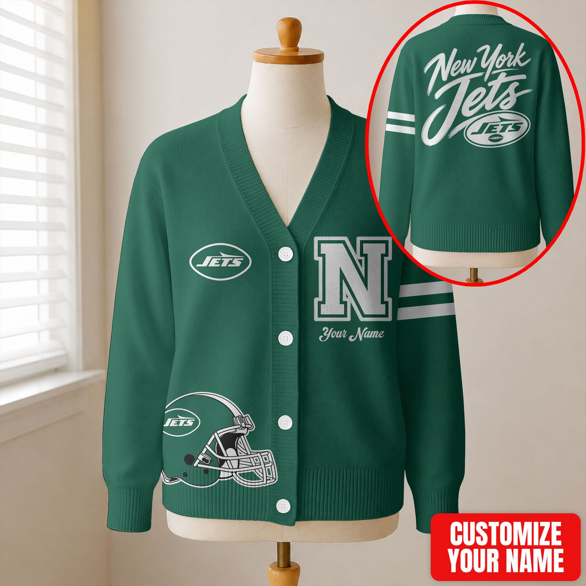 EXCLUSIVE EDITION - NEW CUSTOMIZED NFL25 NYJ NEW YORK JETS CARDIGAN